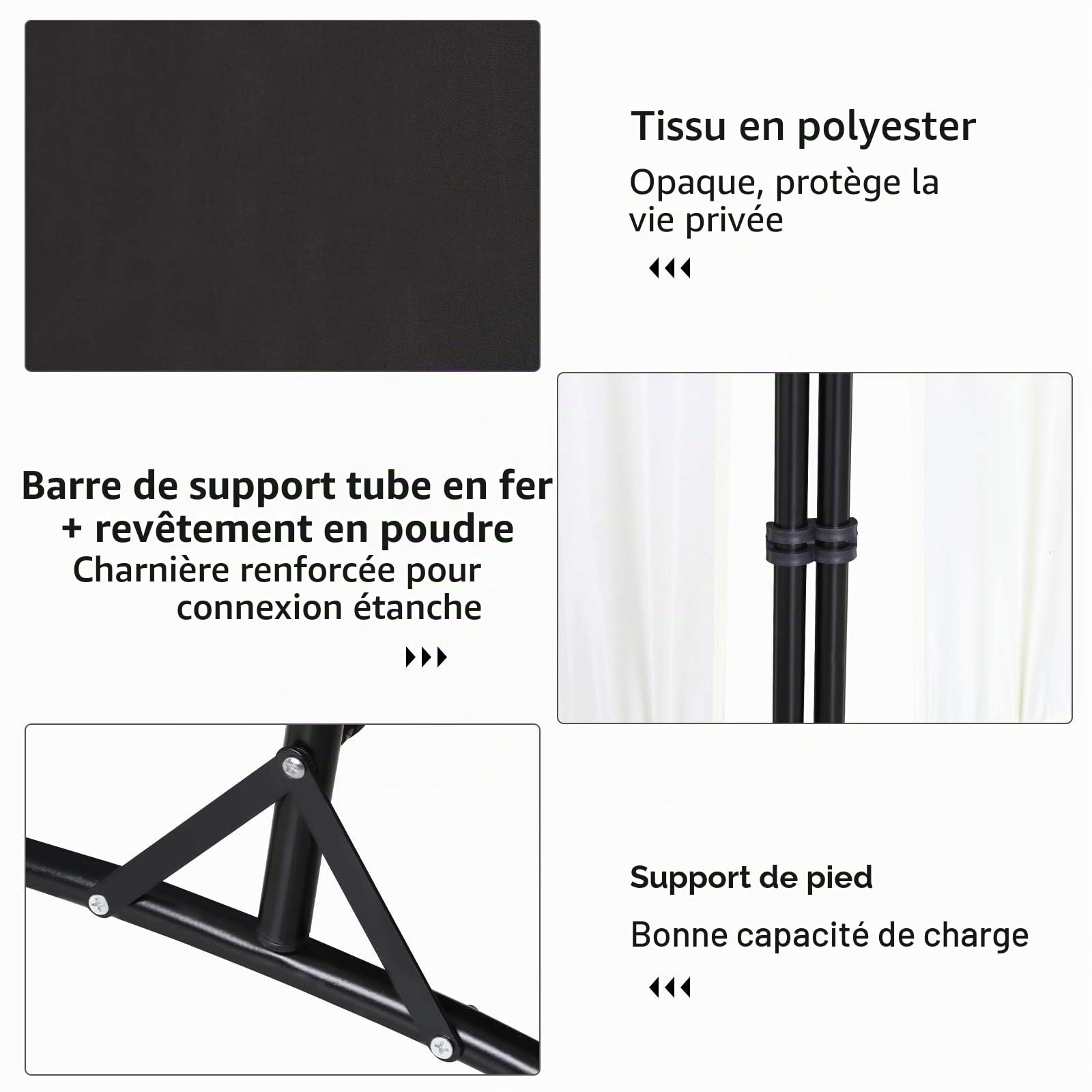 Ikodm Paravent 3 pièces 260 x 180 cm, cloison de séparation de balcon, paroi de séparation pliable, pour extérieur, bureaux, balcon, anthracite