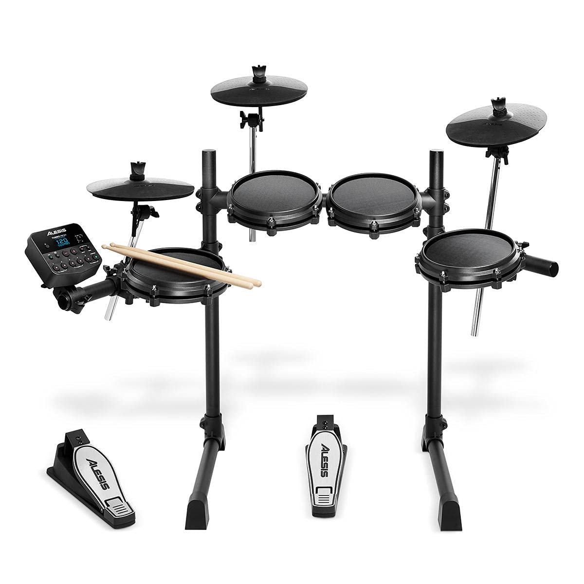 Alesis Turbo Mesh Kit - Batería electrónica (7 piezas, incluye cabezales de malla, baquetas, más de 100 sonidos y 30 canciones de acompañamiento)