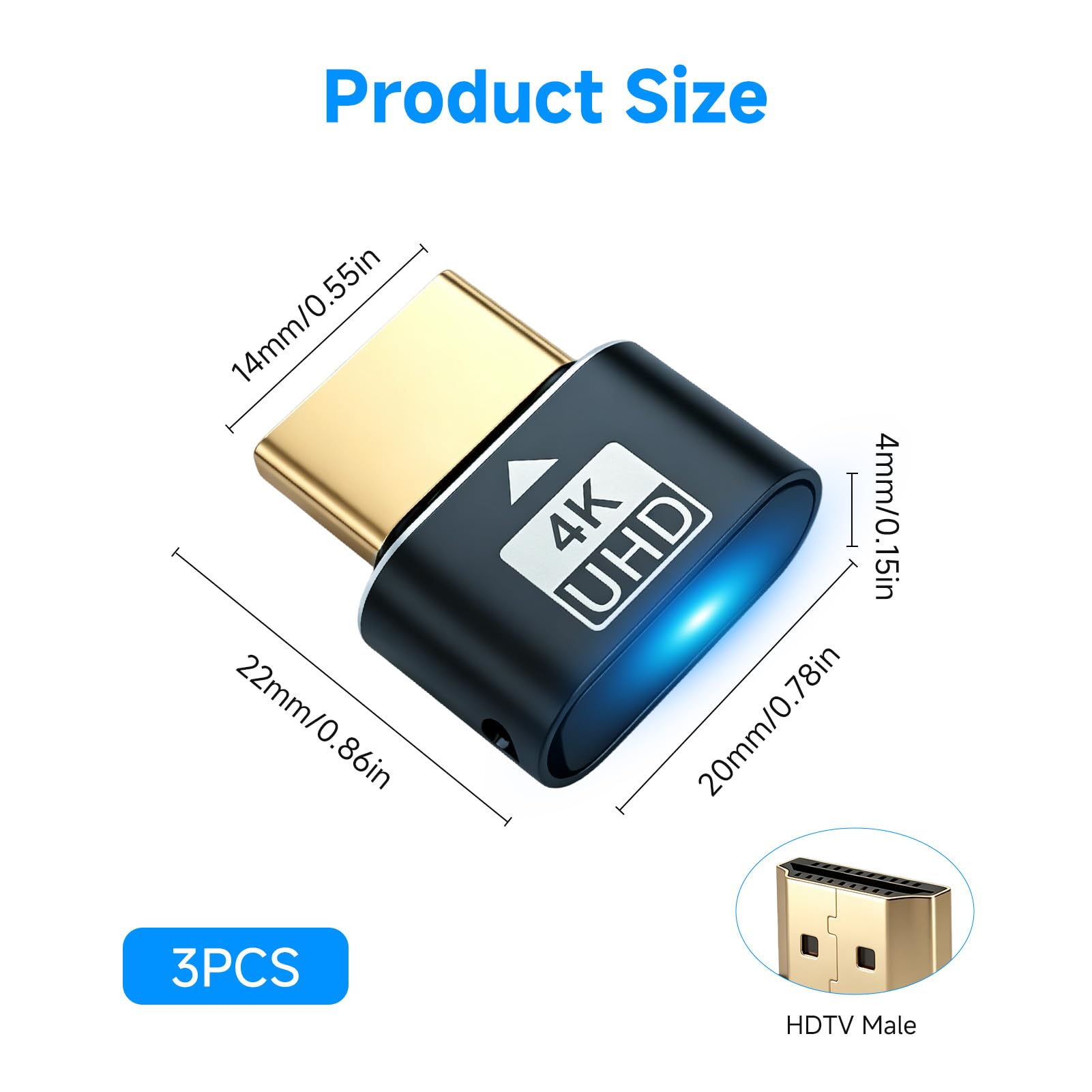 Lot de 3 HDMI Dummy Plug 4K@60Hz, Émulateur d'Affichage Virtuel pour PC, Serveur, Minage GPU