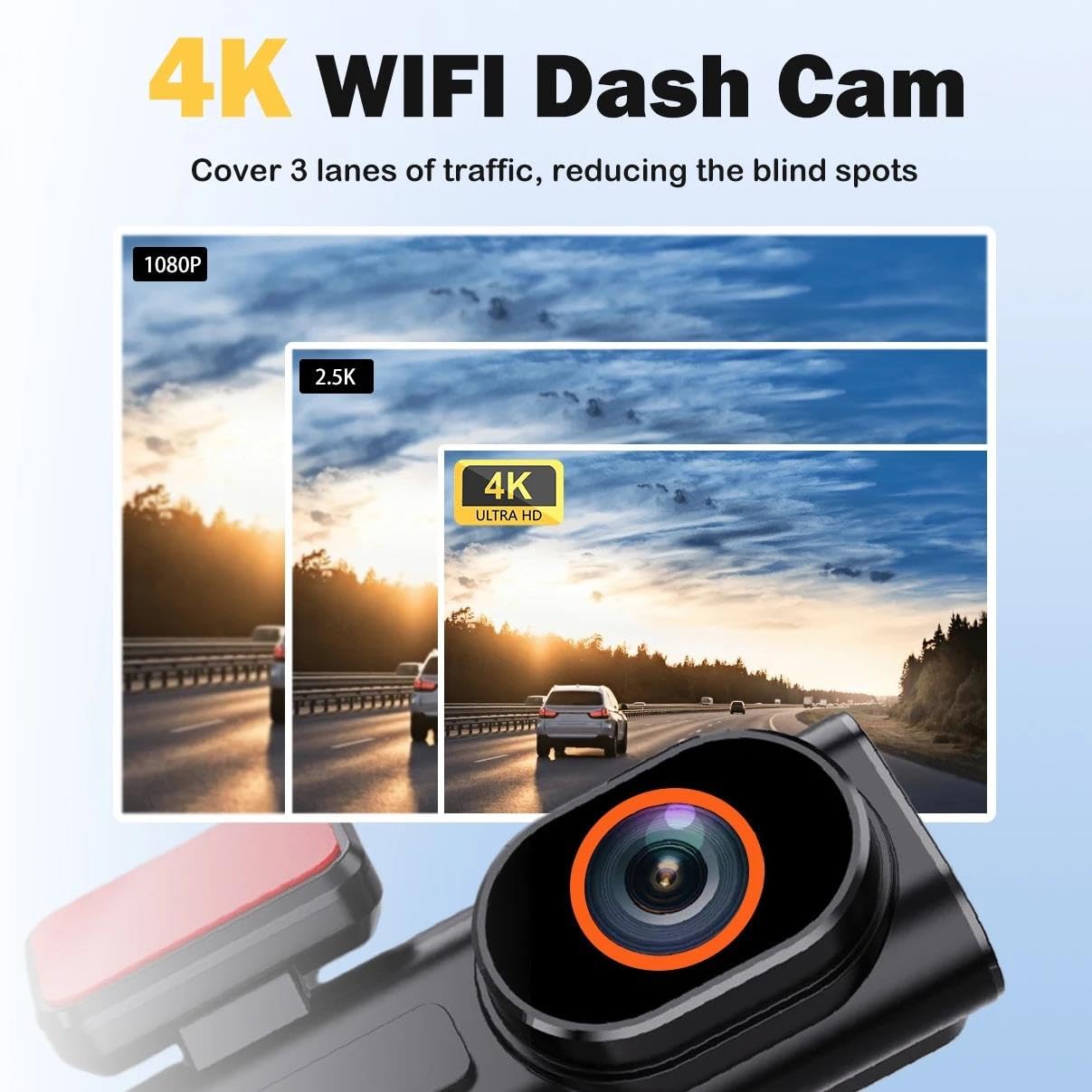 Kamera samochodowa 4K z nagrywaniem w pętli, 24-godzinnym monitorowaniem parkowania, nagrywarka 1080P z trybem nocnym, tylna kamera, obsługuje WiFi i GPS,32g