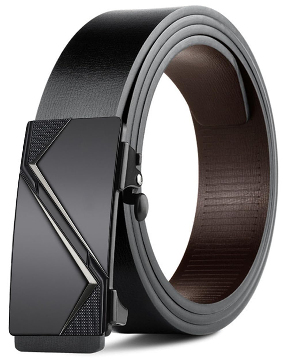 Black Belt Men, Leather Ratchet Designer Belt Dress Casual for Jeans, 28