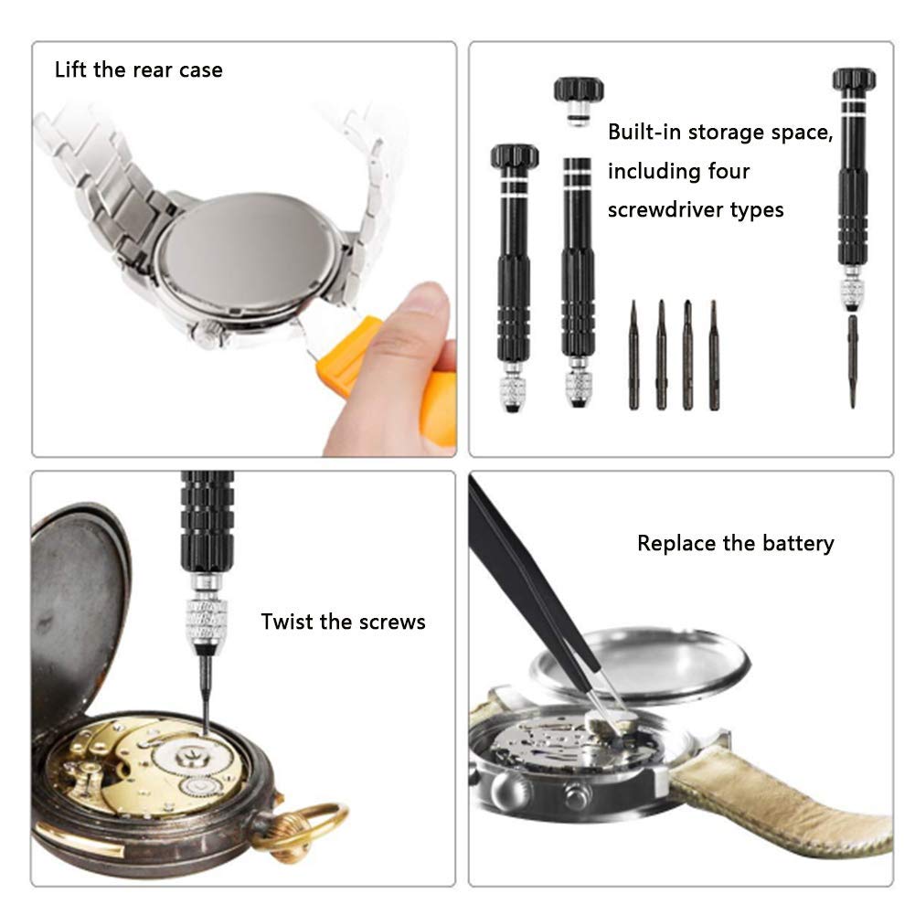 Zestaw do naprawy zegarków, 153-częściowy zestaw narzędzi do naprawy pasków zegarków z etui, zestaw narzędzi do wymiany baterii w zegarkach do naprawy różnych zegarków