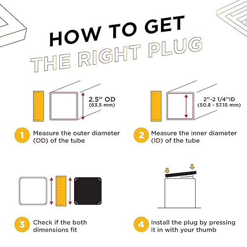 Vista 11 de Prescott Plastics Tapones de agujero de plástico acanalado de perímetro exterior de 1/2 pulgada (0.500 in), tapas cuadradas de tubo de metal negro