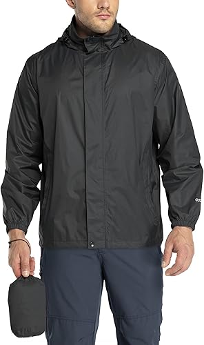 33,000ft Chaqueta de Lluvia Empaquetable para Hombre, Chaqueta Ligera Impermeable de Lluvia con Capucha para Golf, Ciclismo, Cortavientos