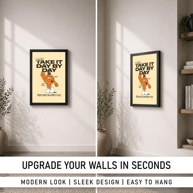 Image of CodersParadise Framed Wall Poster (12x18 Inch) | Inspirational Quote Wall Art | Minimalist Motivational Home Decor for Living Room & Office | Ready-to-Hang Display Frame (Take It Day By Day)