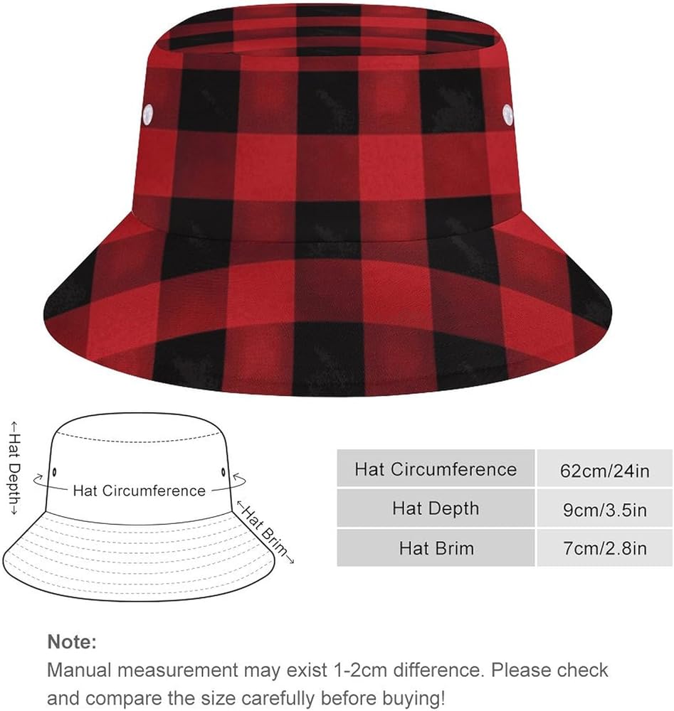 Red Black Buffalo Check Plaid Pattern Bucket Hat for Men Women