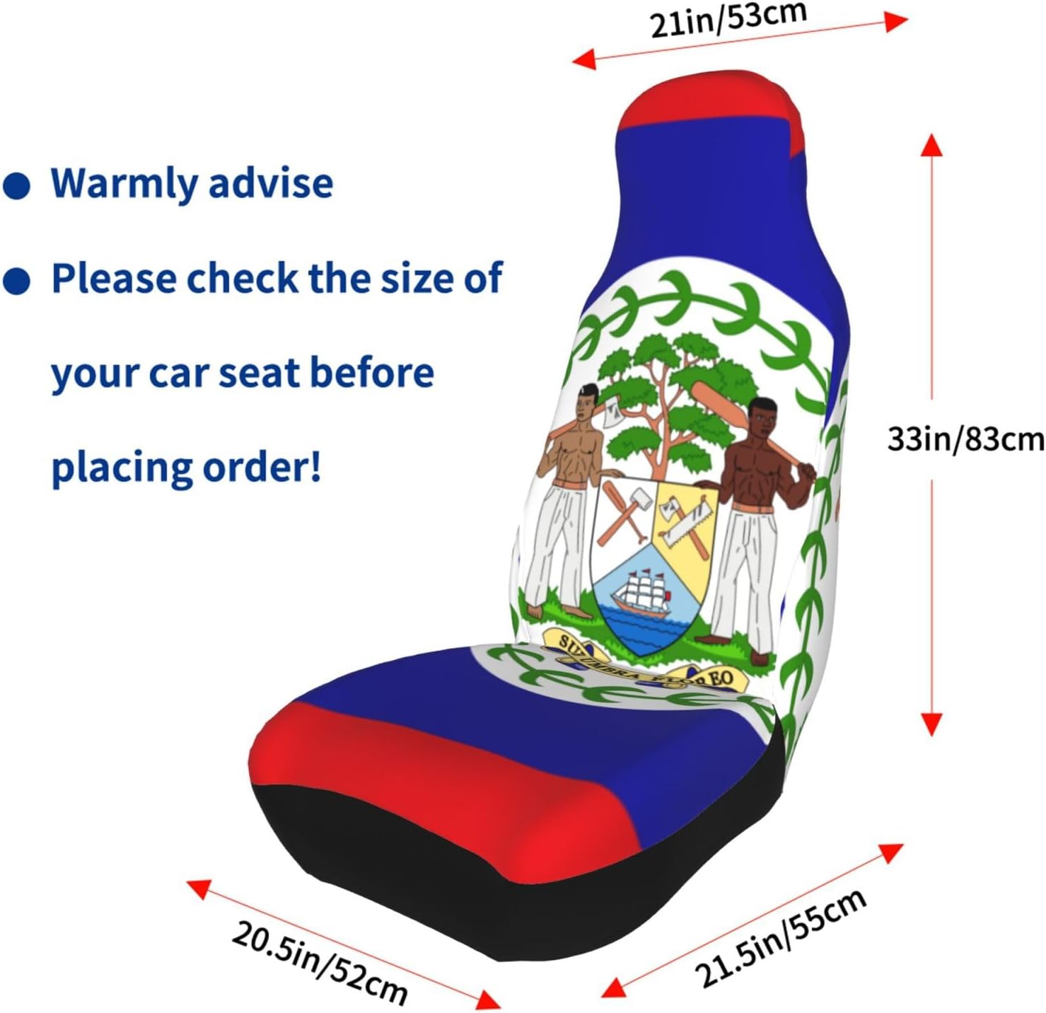 Belize Flag Sign Universal Car Seat Covers 2-Piece Set - Stretch-to-Fit Front Seat Protectors for Cars, Trucks & Suvs | Bucket-Style Fit, Breathable