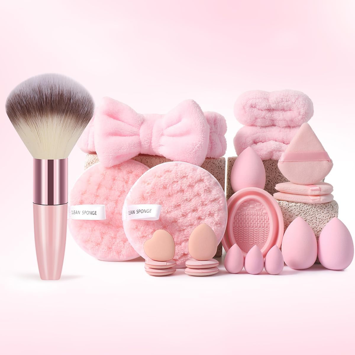 Conjunto de 22 ferramentas de maquiagem, incluindo esponja de maquiagem, mini esponja, tiaras, tigela de limpeza de pincéis de maquiagem, removedor de maquiagem, reutilizável,…