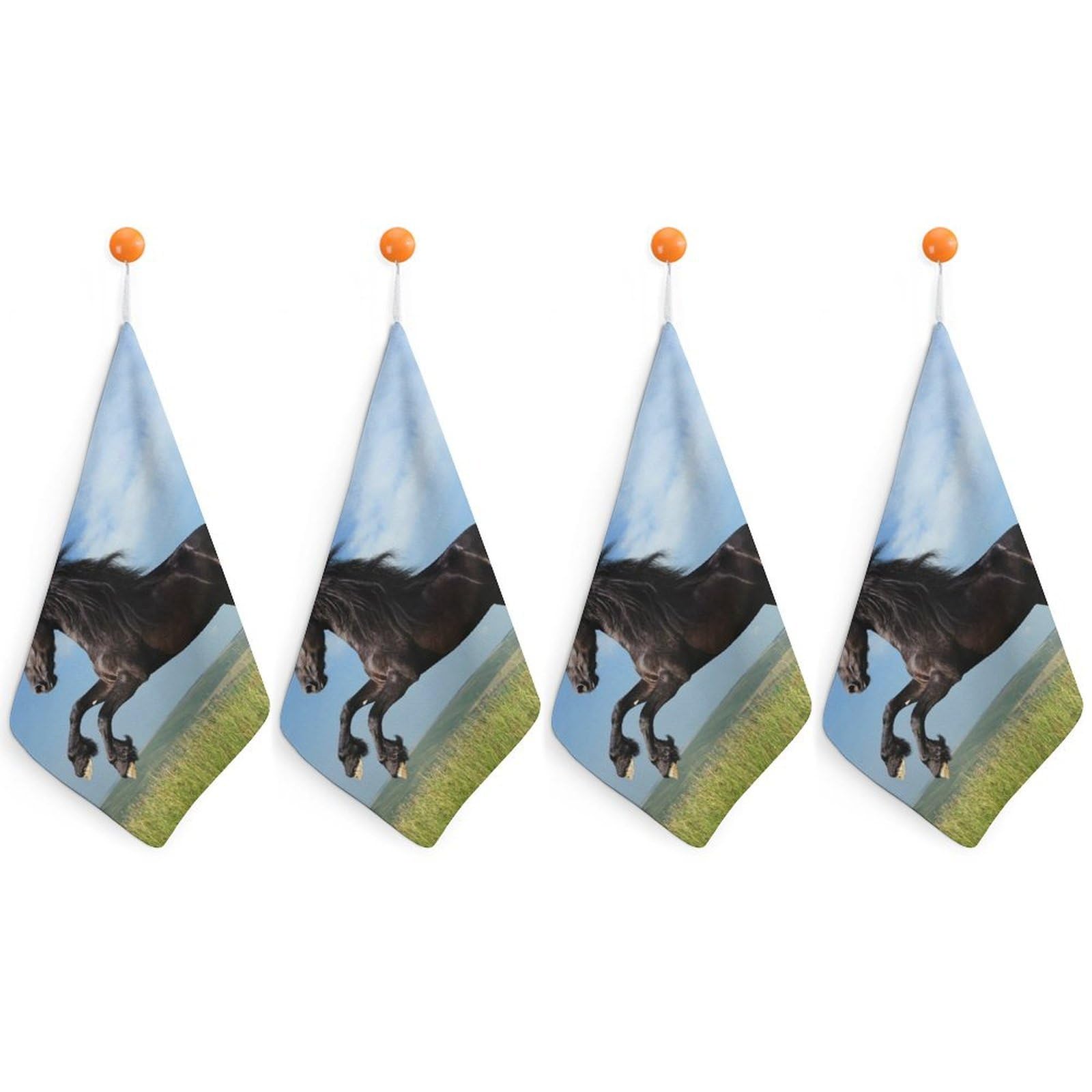 LEDFCVSU 4 Piece Hanging Hand Towels, Black Horse Small Dry Hand Towel for Kitchen Bathroom