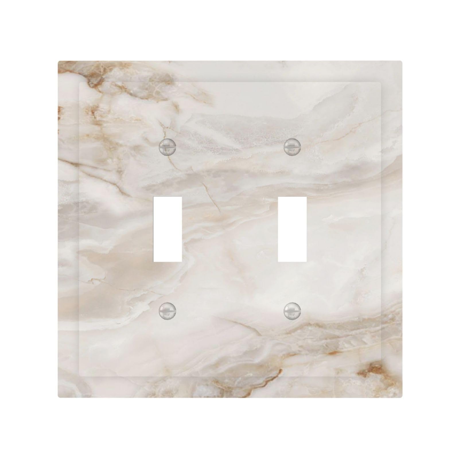 Matte White Gold Marble Abstract Luxurious Print Decorative Switch Plates 2 Gang Double Toggle Outlet Light Switch Cover Wall Plate Electrical Faceplate for Bathroom Kitchen Decor