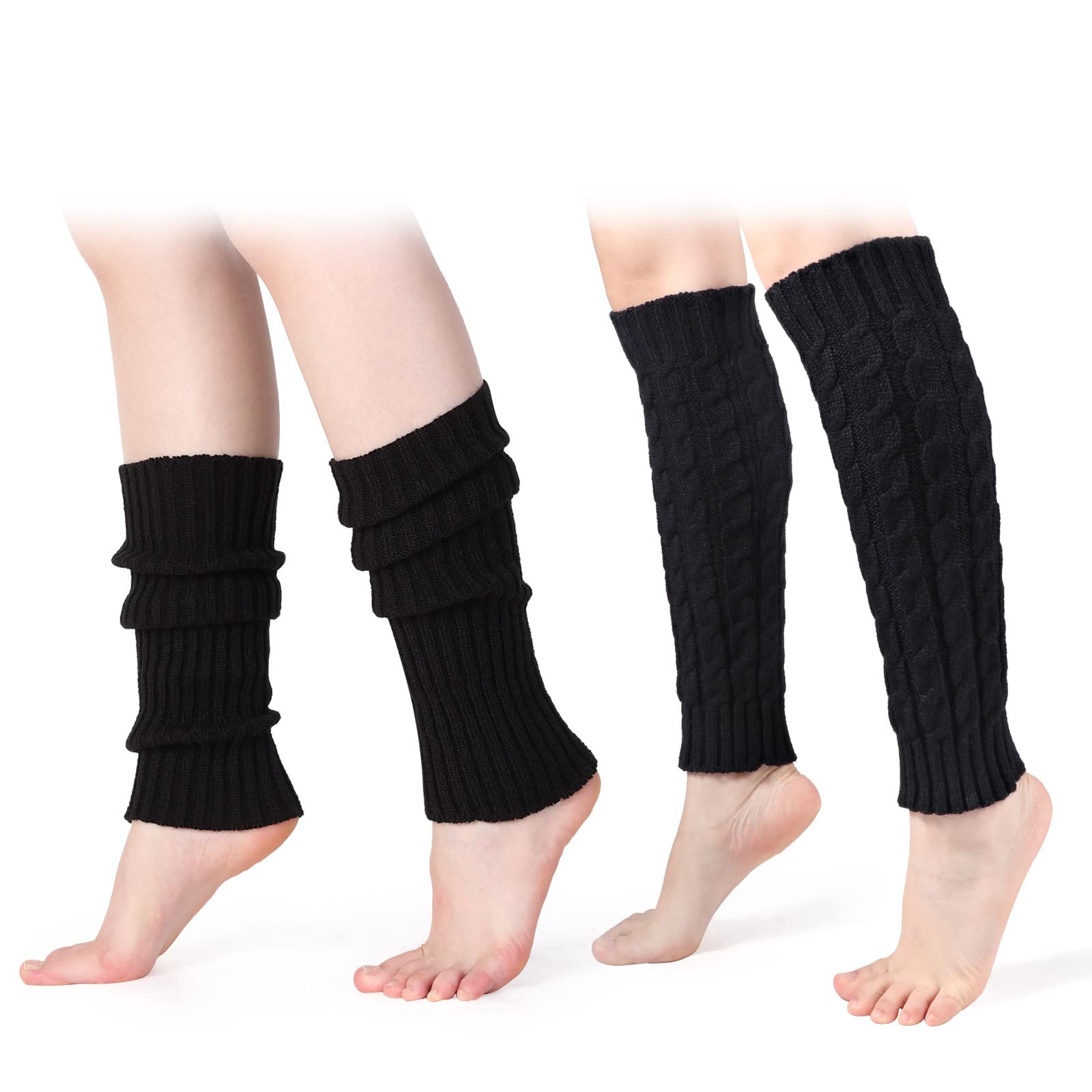 Maskred Women Crochet Knit Ribbed Leg Warmers Knee High Solid Winter Boot Wool Sock Long Light Gray 5set