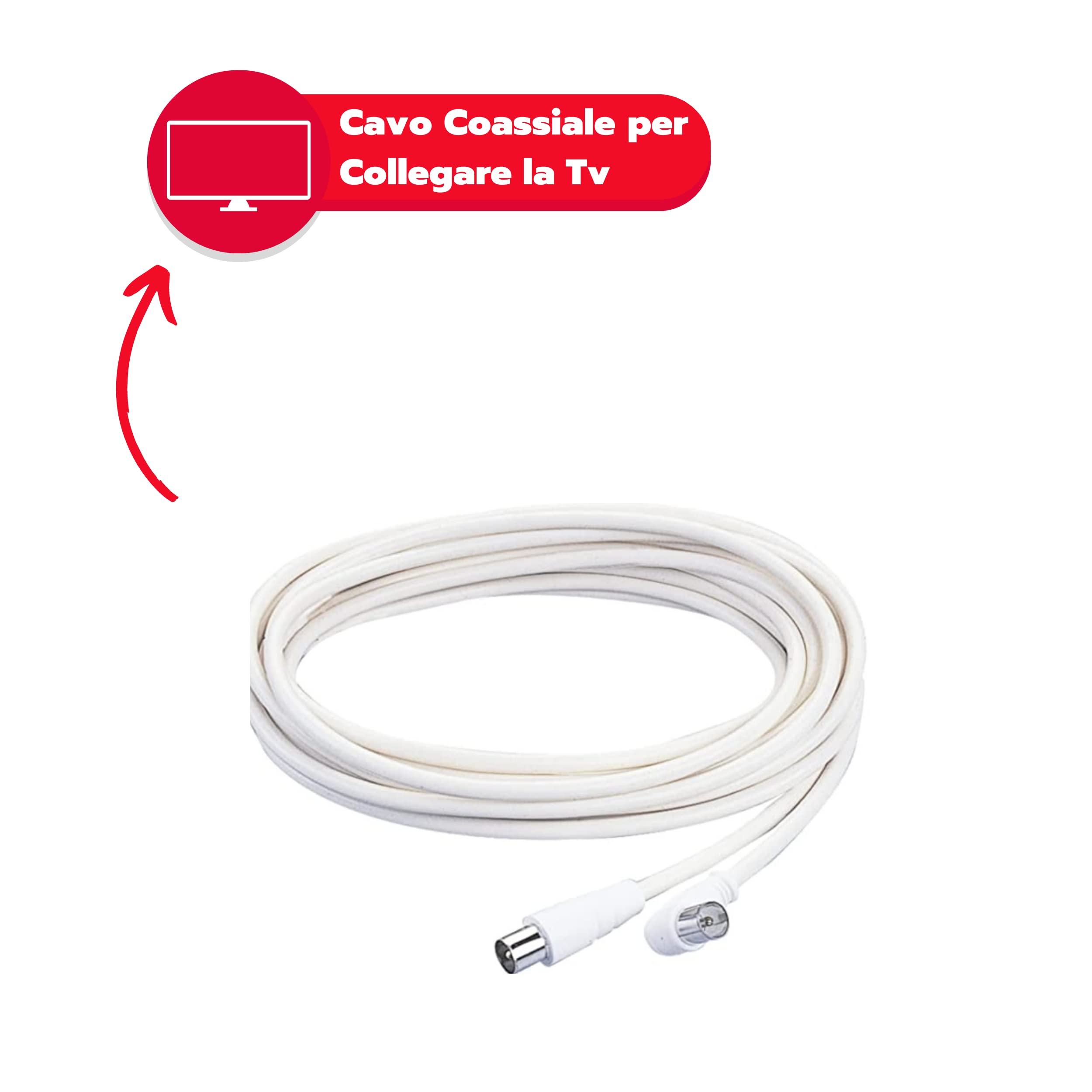 POLY POOL | PP0622XAM Cavo Coassiale 5m, per Collegare la Tv all'Antenna Bianco con Spina Assiale