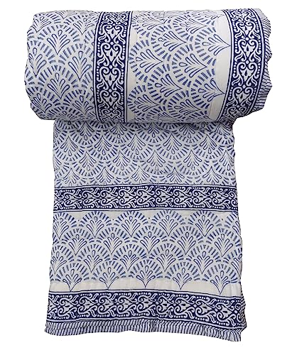Exportindia Jaipuri Quilt Block Floral Print Quilt Rajai Blanket Home Decor Quilt Ultra Warm Soft Quilt (King/Queen Size 90x108 Inch)