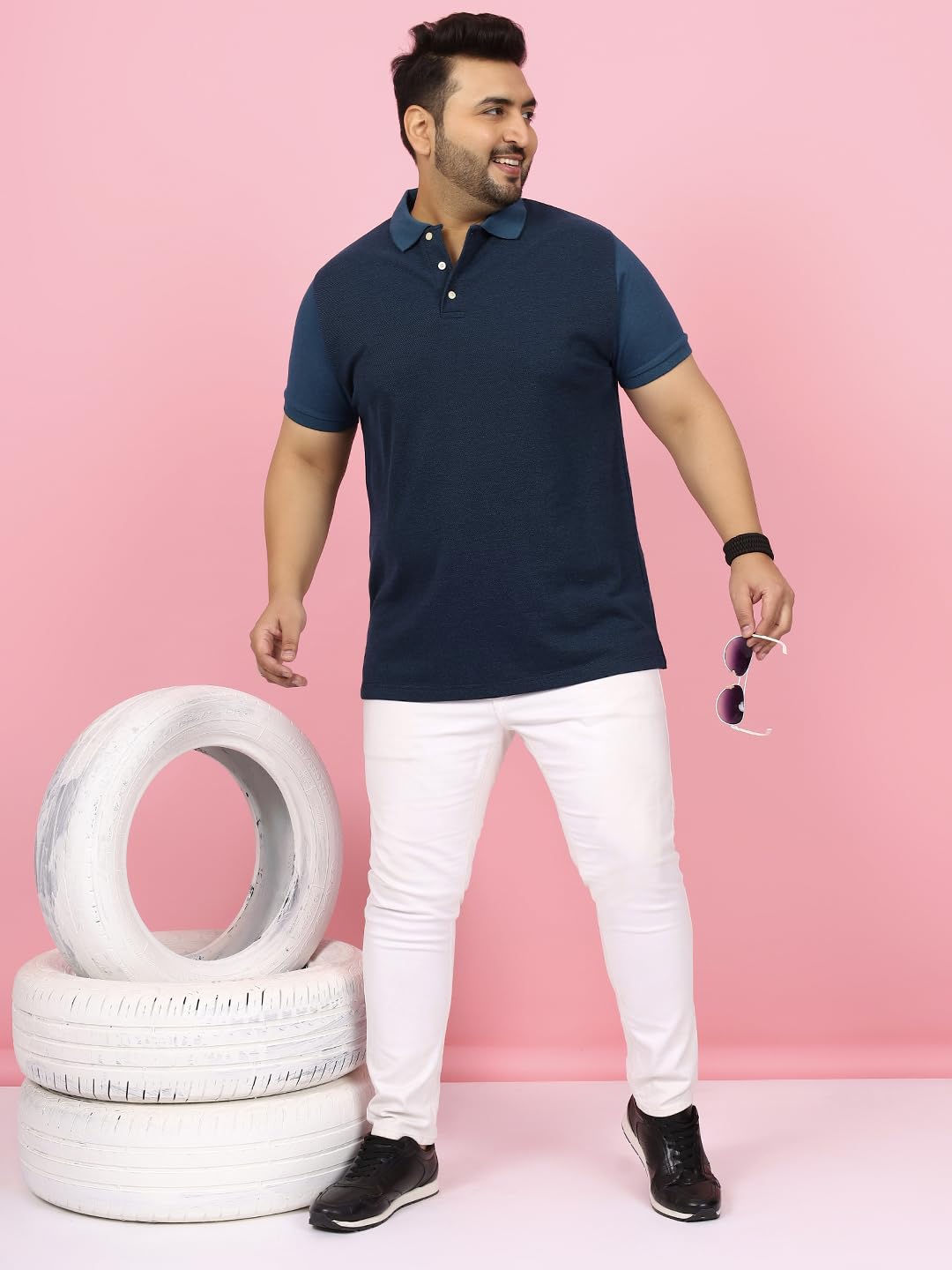 Bigbanana Wielokolorowa męska koszulka polo z półdługim rękawem Plus Size