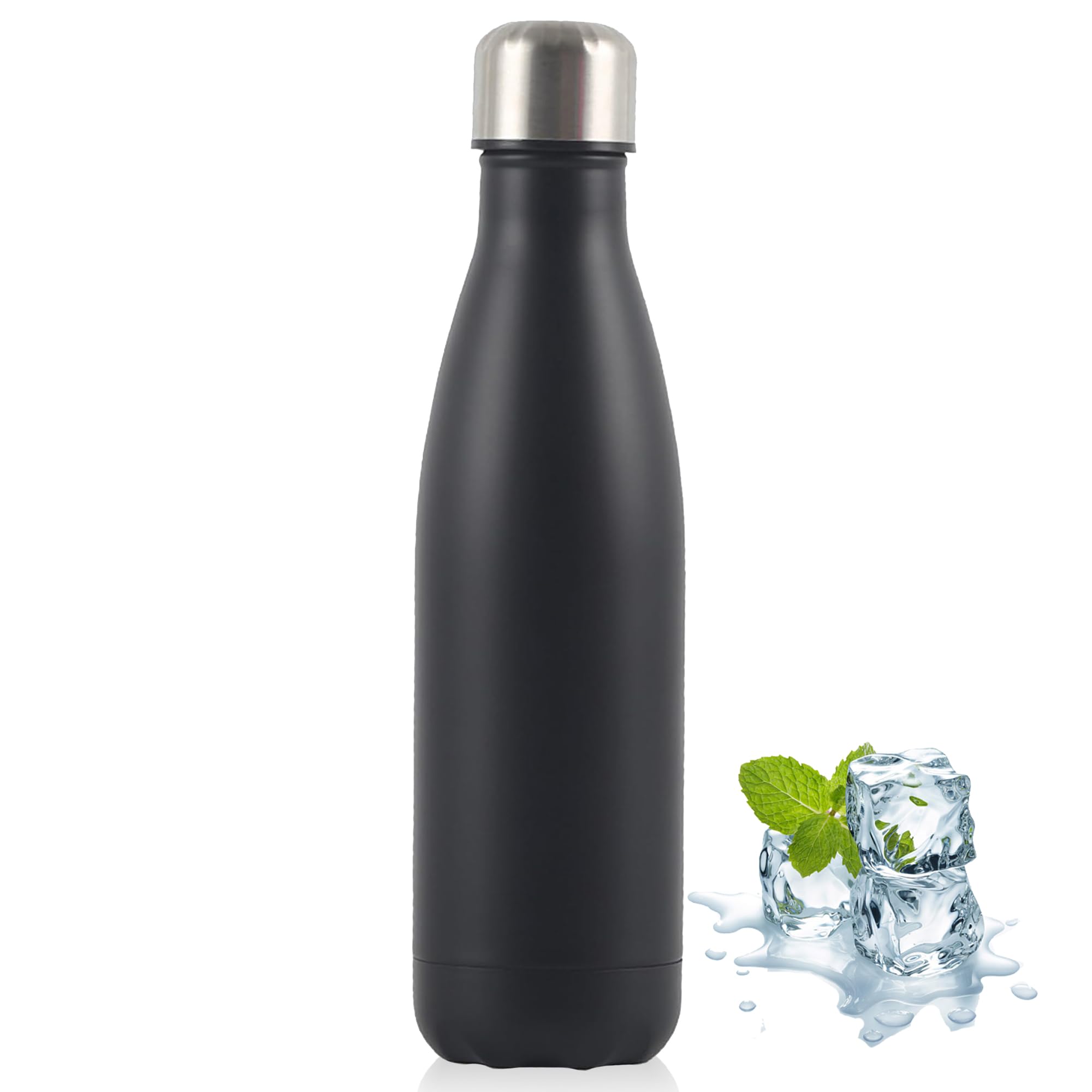 Stainless Steel Insulated Water Bottle 500ml, Double Wall Vacuum Flask – Keeps Drinks Cold 24H, Hot 12H, Leakproof, for Outdoor, Sports, Camping, Gym(Black)
