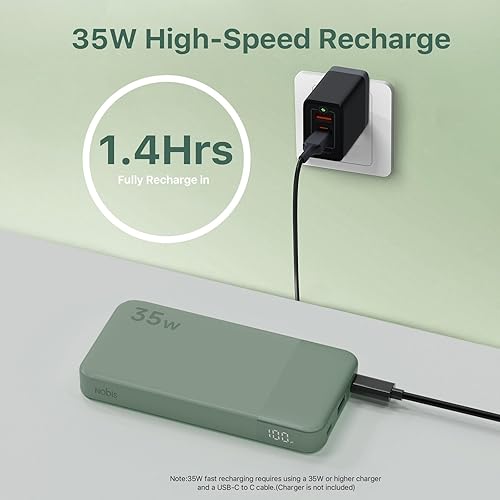 Miniatura 3 de NOBIS Cargador portátil, cargador de batería de 10000 mAh de carga rápida, paquete de baterías con cable C a C, banco de baterías con pantalla