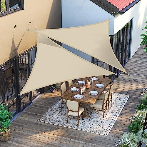 AwnPro Waterproof Sun Shade Sail 12' x 12' x 12' Triangle Canopy Cover Sunlight Blockage for Outdoor Patio Pergola Backyard Garden Beige