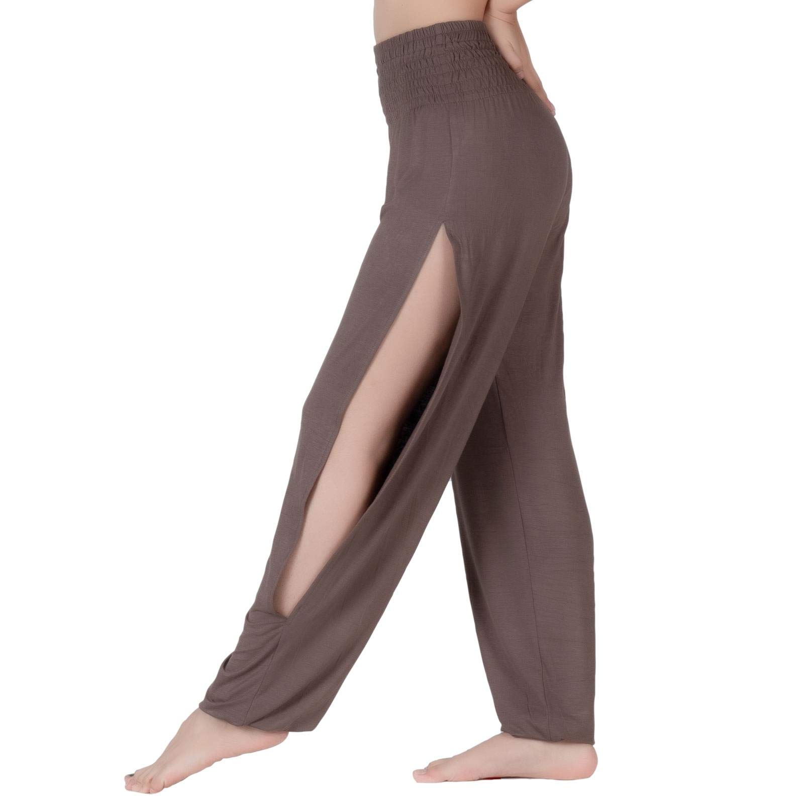 LOFBAZ Womens Subtle Slit Yoga Pants with High Smocked Waist Sweatpants Workout Joggers Maternity Clothing Pajamas Leggings Dusky Gray L