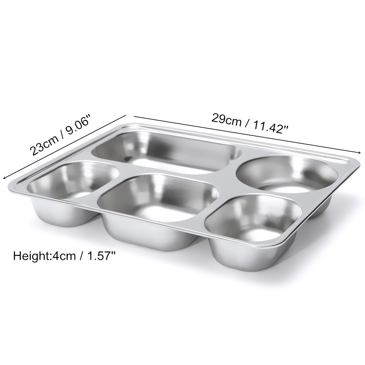 RanDal En Acier Inoxydable Alimentaire Service Plateau Cantine Cafétéria Divisé Lunch Box Bento Container Avec Couvercle