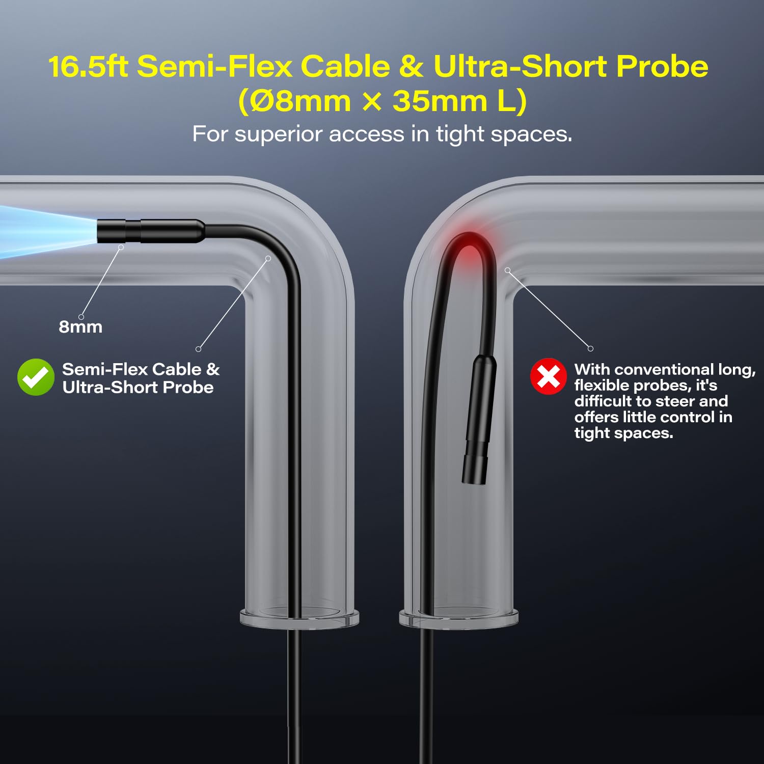 Caméra endoscopique portative avec écran IPS 4,3 Pouces – Câble Semi-Rigide 5m avec 8 LEDs, étanche IP67 pour réparation Automobile, Inspection de plomberie, HVAC – sans Wi‑FI ni Application