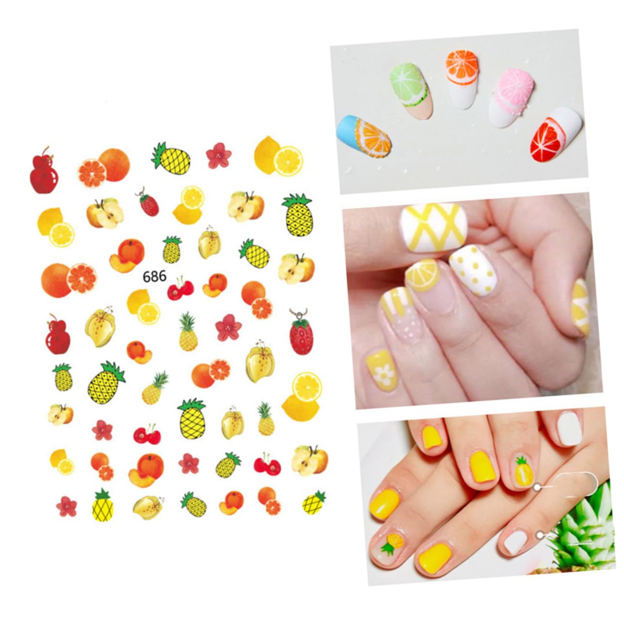 3 Set Adesivi Per Unghie Design Frutta Decorazioni Per Manicure Facili Applicare Per Feste E Speciali 12 Fogli*3