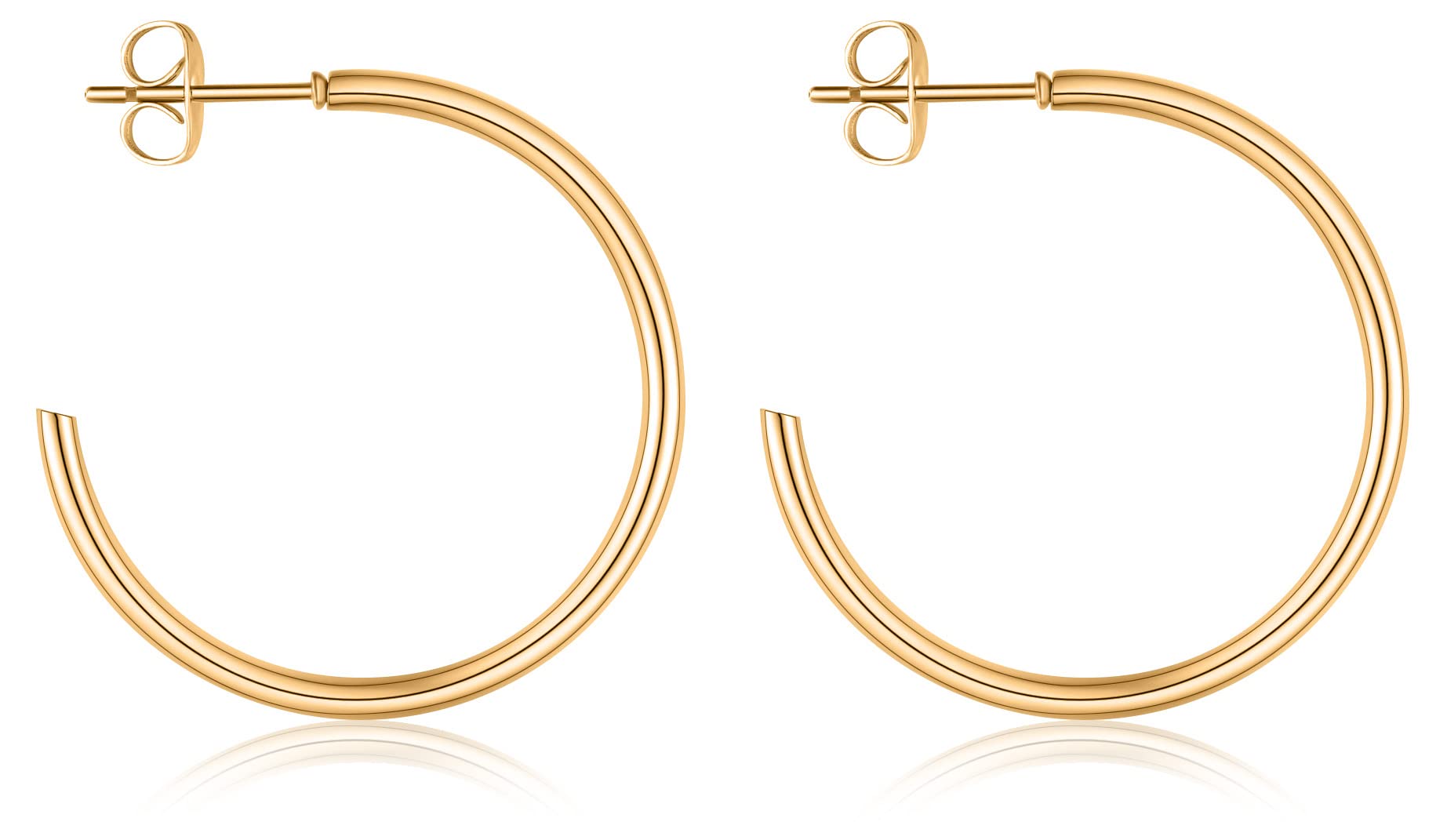 Day.berlin Orecchini A Cerchio Donna 'Round' In Acciaio Inox: Placcati Oro 18k, Diametro 25mm, Ipoallergenici