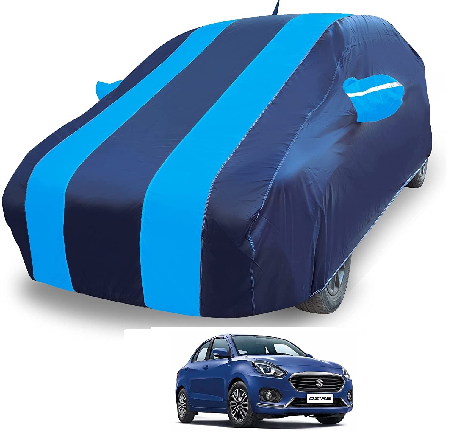 Auto Hub Car Body Cover Compatible with Maruti Suzuki Swift Dzire New Model : 2018-Till Date, Cover Mirror with Antenna Pocket, Bottom Elastic, Blue-Navy