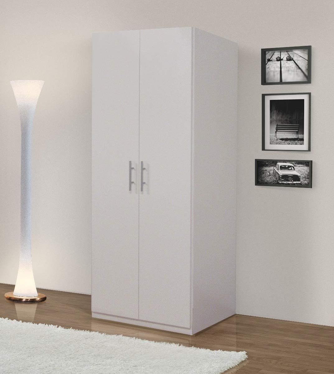 Bissolo Casa Armadio Multiuso 91x55x202 cm Bianco Opaco, 2 Ante Battenti, 1 Ripiano Interno, 1 Tubo Appendiabiti, per Casa e Ufficio