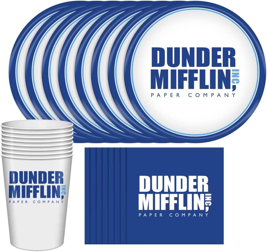 Silver Buffalo The Office Dunder Mifflin Classic Logo Party Tableware, Paper Plates Cups Napkins Party Pack Set, 60 Piece