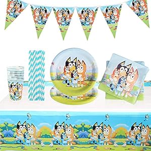 Yisscen Partyserviesset, kinderverjaardagsdecoratie, Bingo Bluey-verjaardagsdecoratie, geschikt voor kinderverjaardag…