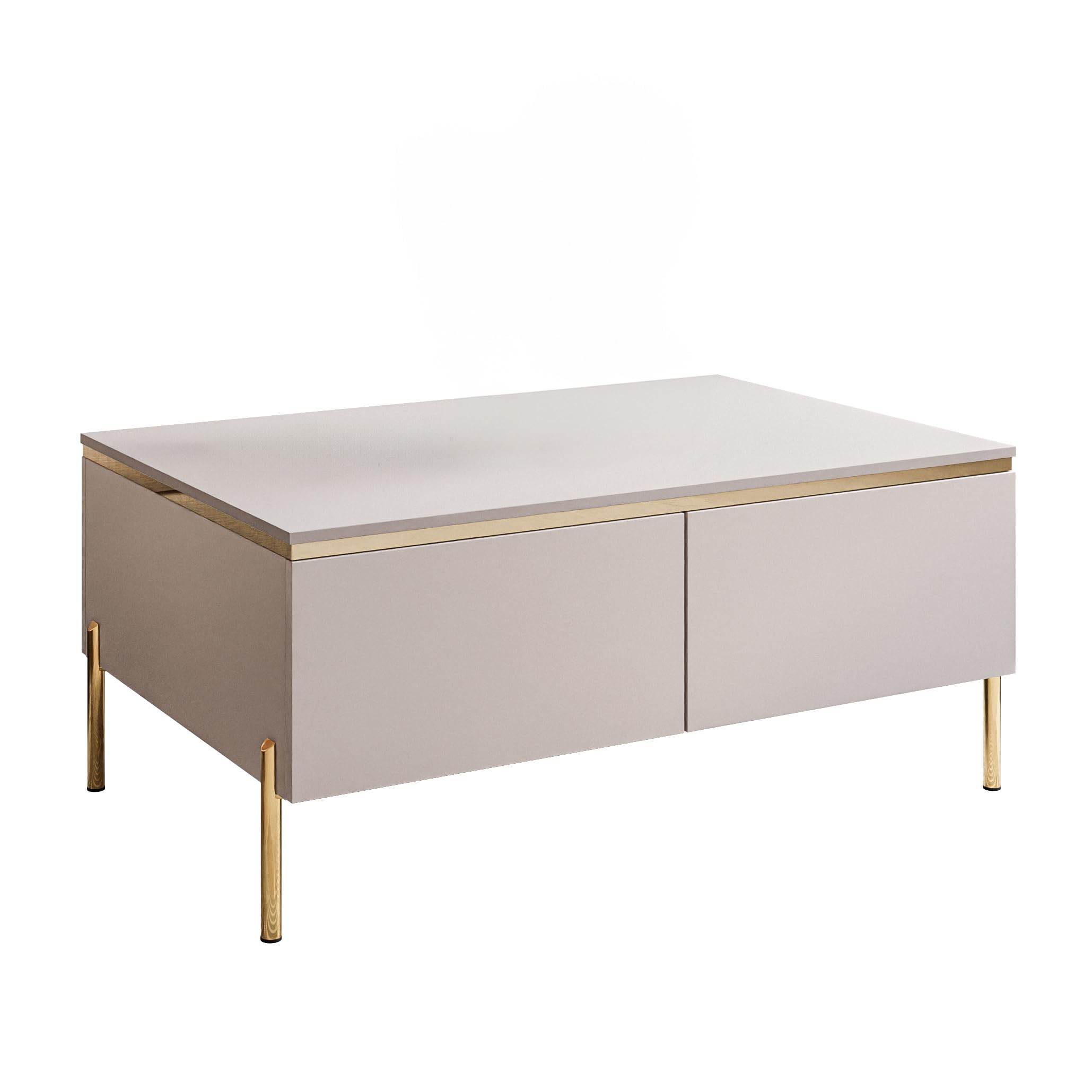 Lookway Couchtisch Aurora Kaschmir Matt mit Stauraum, auf goldenen Füßen und Goldener Dekorleiste – Modernes Wohnzimmermöbel (gerade Gold Chrom)