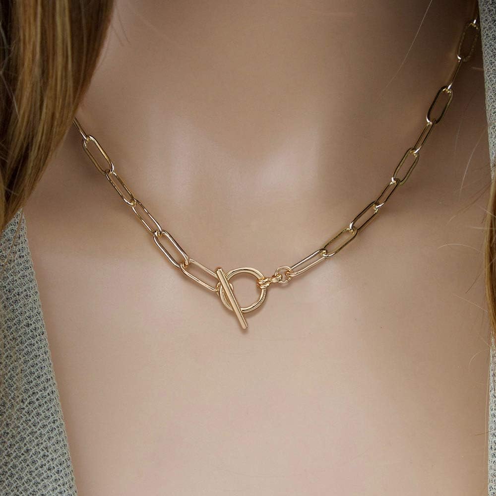 Turandoss Gold Paperclip Chain Necklace for Women, 14K Gold Plated Dainty Paperclip Link Chain Necklace Medallion Evil Eye Star Lightning Heart Butterfly Oval Link Paperclip Chain Necklaces for Women - Image 3