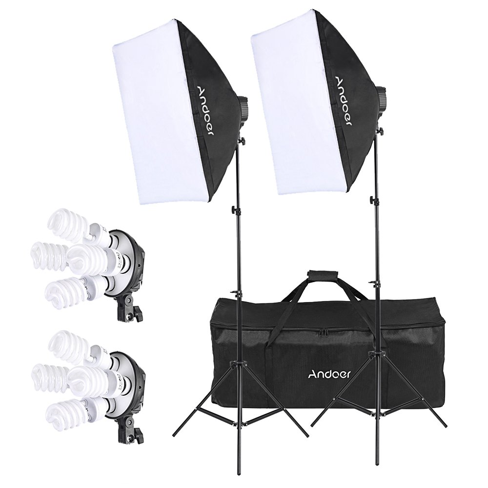 Andoer zestaw do fotografii studyjnej, oświetlenie, tło (12 x 45 W lampa + 3 x oprawka 4-w-1 + 3 x softbox + 3 x statyw na oświetlenie + 1 x torba), zestaw 3, zestaw 5