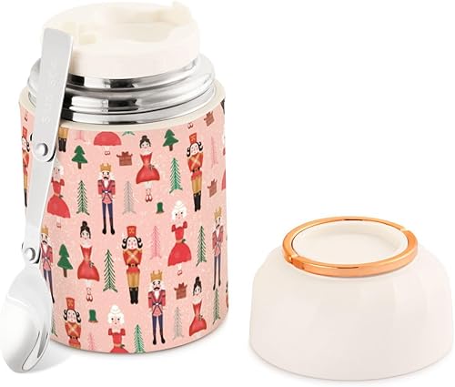 Pink Tree - Tarro de alimentos con cuchara de acero inoxidable aislado al vacío, recipiente de alimentos de 17 onzas para almuerzo