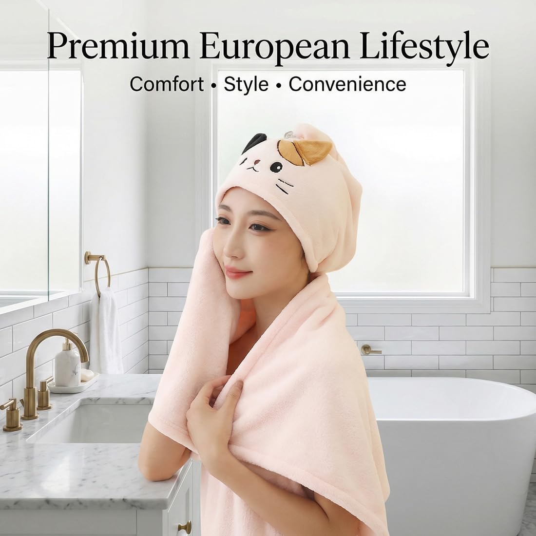 1 Pezzo Anti-Frizz Asciugamano per Capelli in Microfibra con Bottone, Turbante Asciugacapelli Morbido e Assorbente per Ragazze (Rosa)