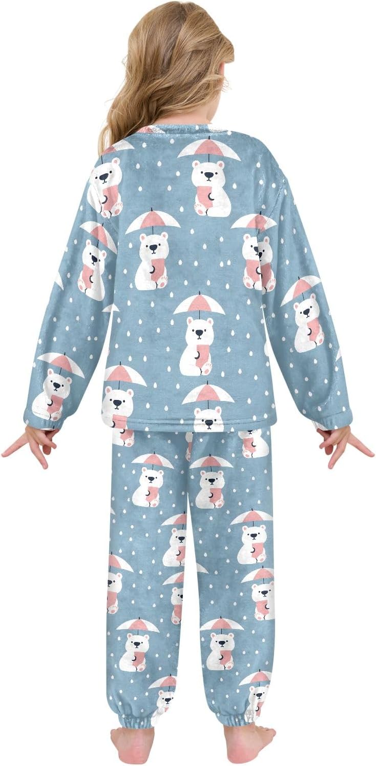 Kids Flannel Sets Bear Polar Umbrella Warm Plush Relaxed Clothing for Boys and Girls