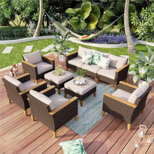 Amazon.com: MFSTUDIO 9 Seat Wicker Patio Furniture Set, All-Weather ...