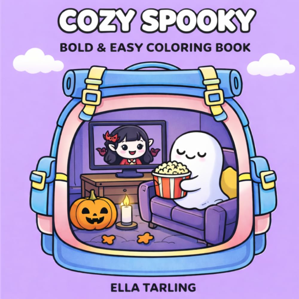 Cozy Spooky Halloween Coloring Book for Kids & Adults: Cute & Relaxing Ghosts, Pumpkins & Cozy Scenes | Bold & Easy Designs for Stress Relief (Spooky Cozy Collection)
