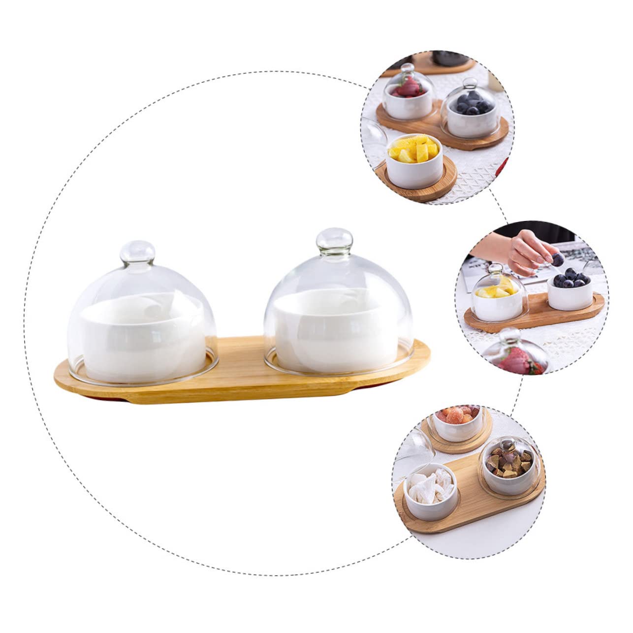 Mikikit 2 Juegos Bol Tapa de Vidrio Transparente y Bandeja Cuenco para Postres Ensaladas y Frutas para Hogar Restaurante y Hotel