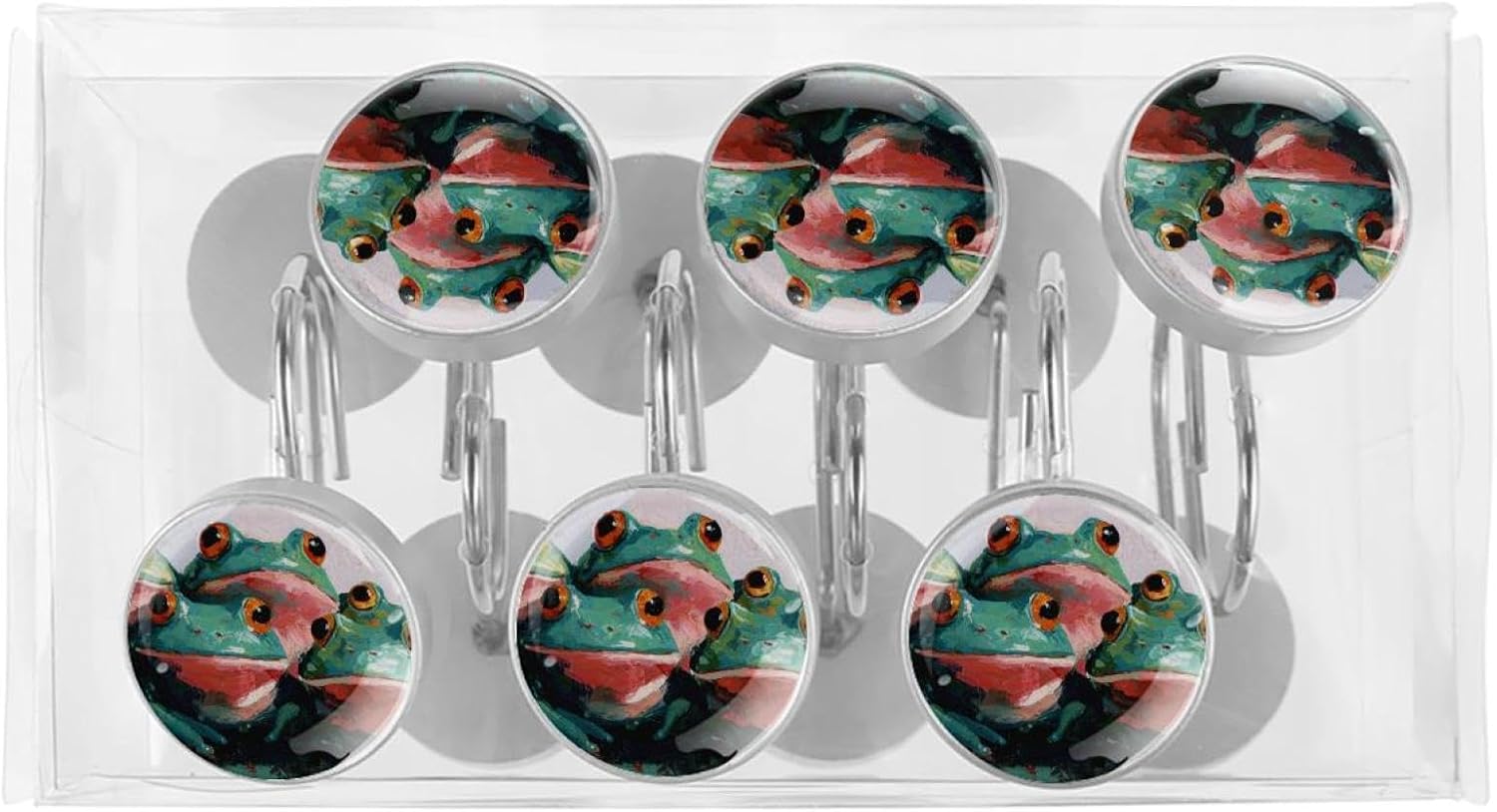 12 Pack Happy Frogs (3) Shower Curtain Hooks, Stainless Steel Decorative Shower Curtain Rings for Bathroom, Rust Proof Shower Curtain Hangers for Curtains Rods