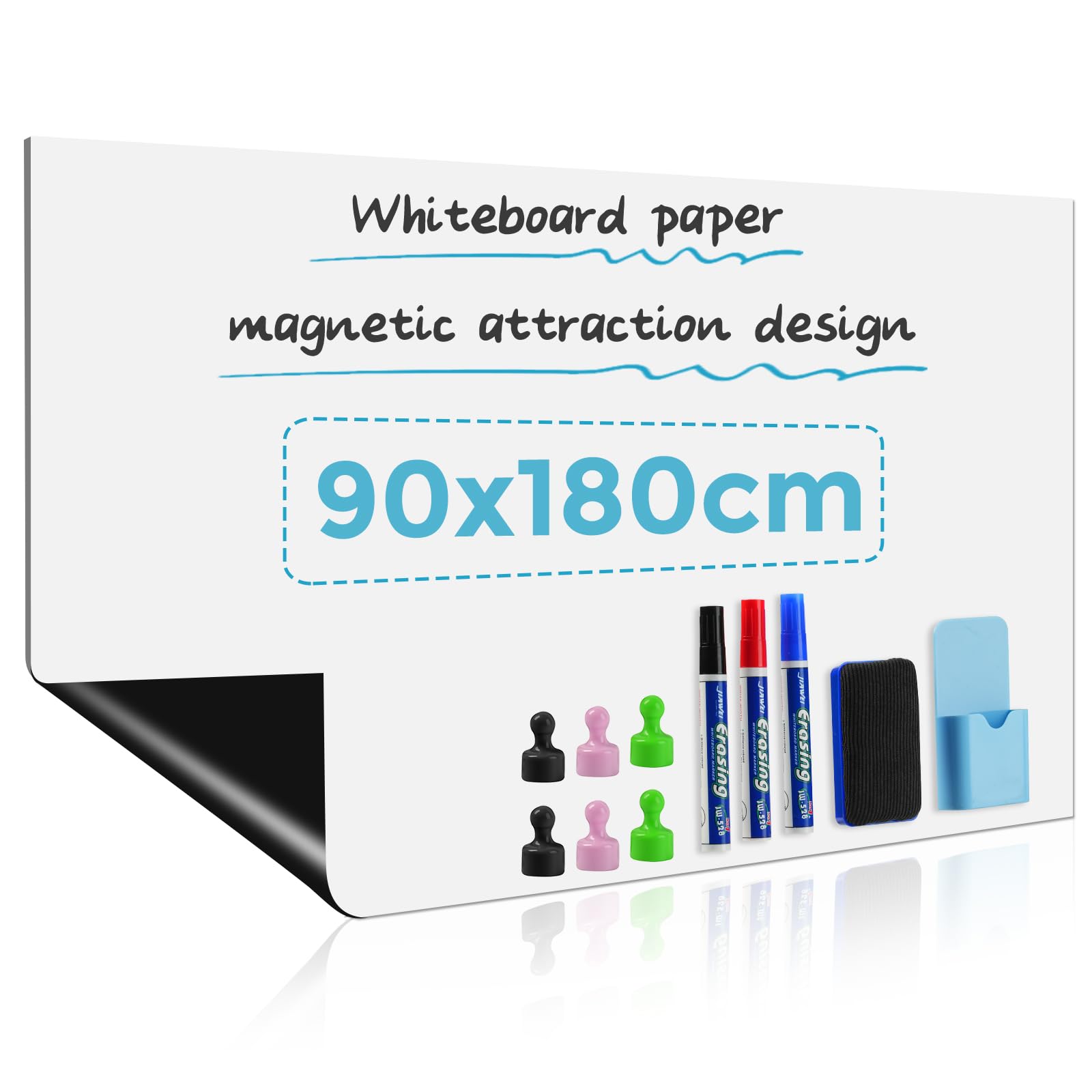 90×180cm Lavagna Magnetica da Parete – Pellicola Autoadesiva Rimovibile e Facile da Applicare – Ideale per Disegni di Bambini, Ufficio e Casa