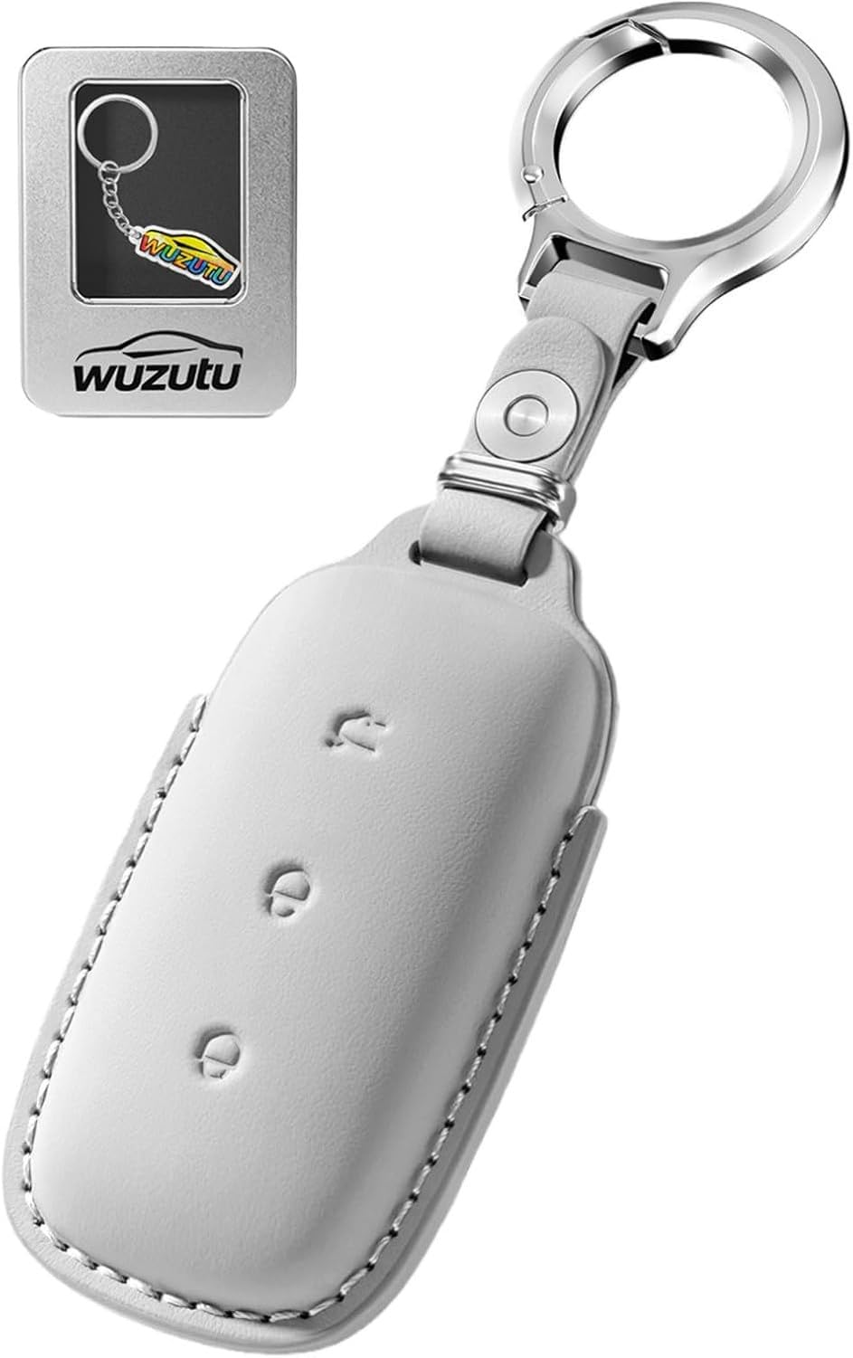 LGBBTI Leather Smart Keyring Holder Shell Protective Case for Remote Key Fob Keychain Cover Automobile Accessories 7 5 8 EX E, White