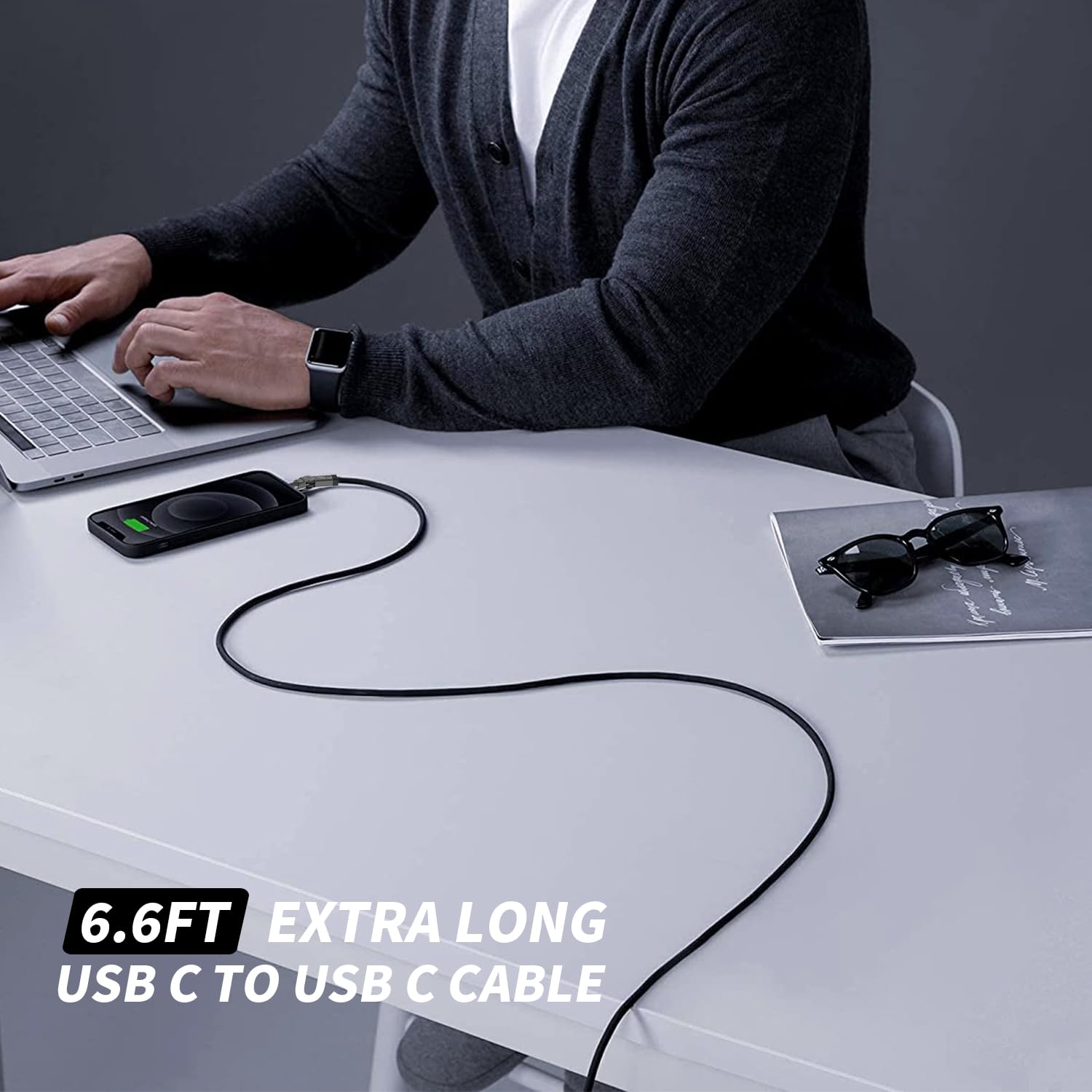 Cavo da USB C a USB C, rotazione a 180°, tipo C, 60 W, cavo di ricarica rapida per iPhone serie 17/16/15, Galaxy S23/S24, Pixel, laptop, MacBook, Switch, all'aperto, viaggi (2 m, nero)