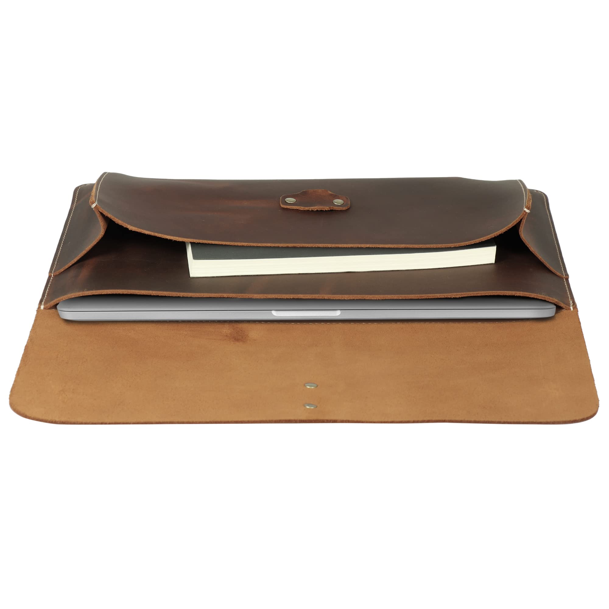 Londo Funda de Cuero Genuino para MacBook Pro y MacBook Air, con Bolsillo Frontal y Cierre Flap – 16" - 15" - 15,5" (M4, M3, M2, M1, Pro & Max) Modelos 2020-2024