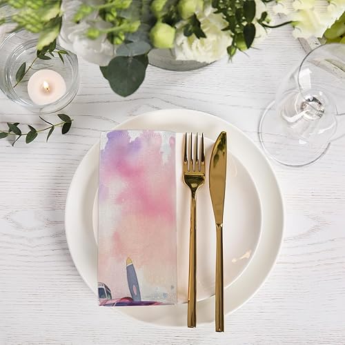Miniatura 2 de Cloth Napkins Set of 6 Pink Airplanes 20x20 Inch Cloth Napkins Abstract Transportation Washable Reusable Kitchen Dinner Napkins Table Decor for
