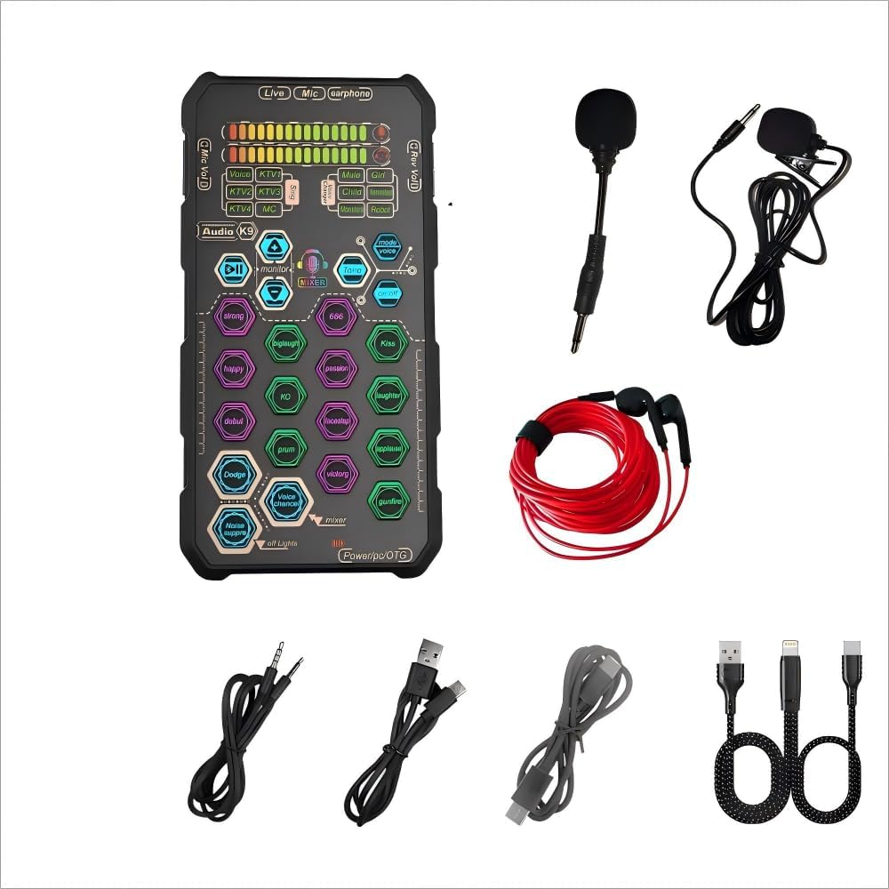 SK9 Portable Handheld Voice Changer Set with Live Sound Effects for Karaoke, Broadcasting, Living, Singing, Recording, Gaming, Gift