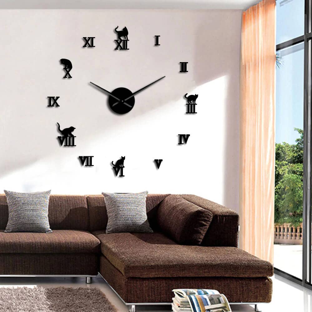 Kitty Wall Clock: Charming and Playful Timepiece for Cat Lovers and Kids (48x48, Black)