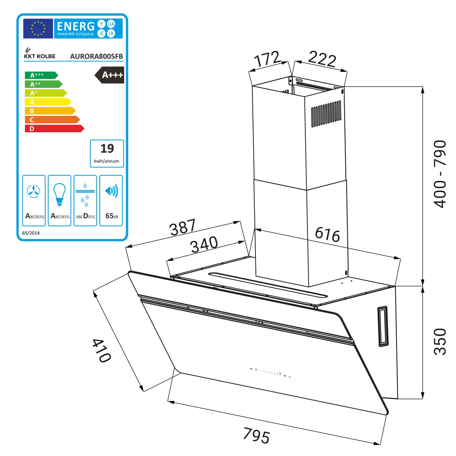 KKT KOLBE A+++ Okap Kuchenny 80 cm 782 m³/h Czarny Szkło SensorTouch WiFi
