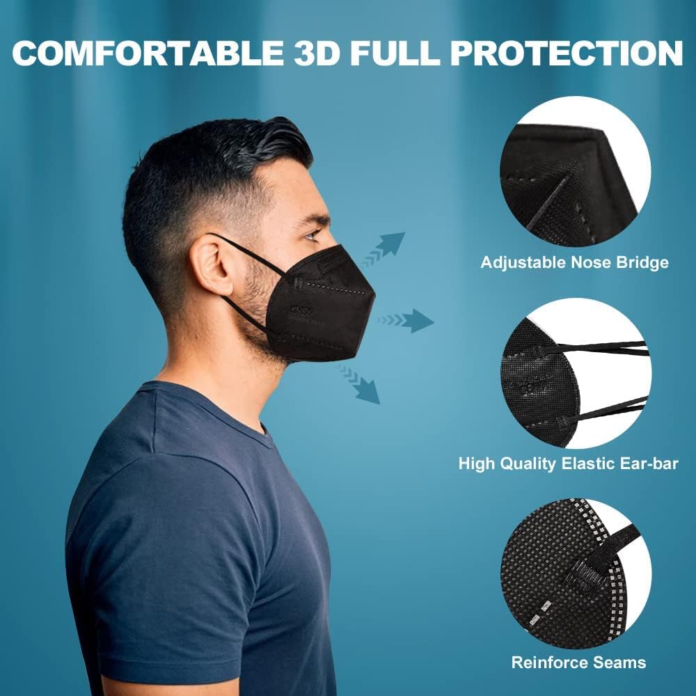 CHGD Kn95 Face Mask Black,5 Layer Cup Dust Safety Masks Men & Women Universal,Breathable, Comfortableable,Home and Outdoor Wearing (Black-60pcs) : Clothing, Shoes & Jewelry
