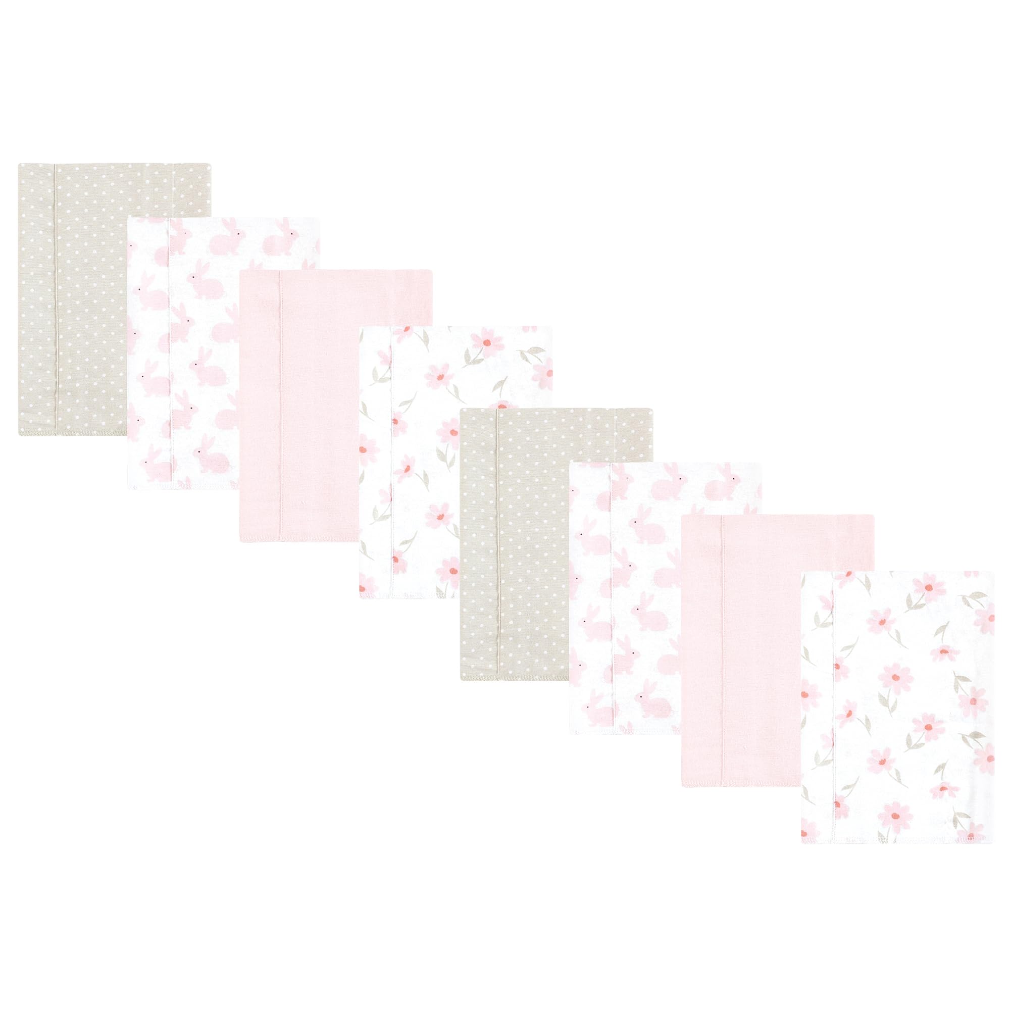 Hudson Baby Cotton Poly Flannel Burp Cloths Multipack, Pink Honey Bunny 8-Pack, One Size